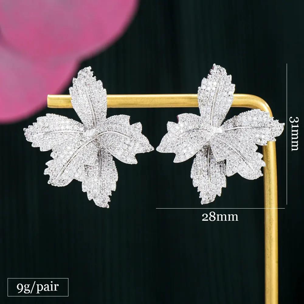 Pavé crystal leaf stud earrings pair | Hair Your Lux