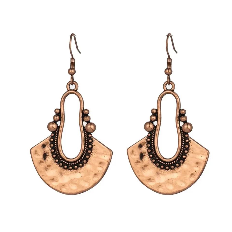 Boho antique fan drop earrings, hammered metal | Hair Your Lux