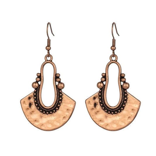 Boho antique fan drop earrings, hammered metal | Hair Your Lux