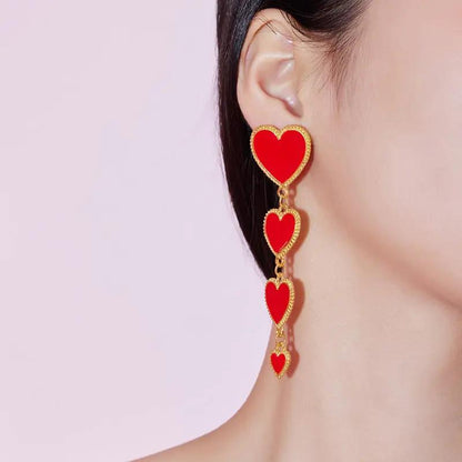 Cascading red enamel heart drop earrings, gold-tone | Hair Your Lux