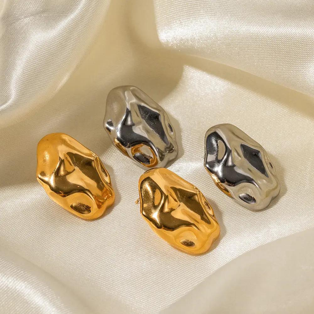 Rock-textured irregular stud earrings, silver-tone | Hair Your Lux