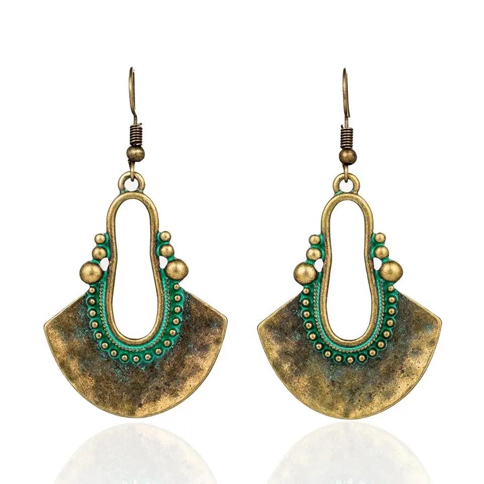 Ethnic antique-tone fan drop earrings | Hair Your Lux