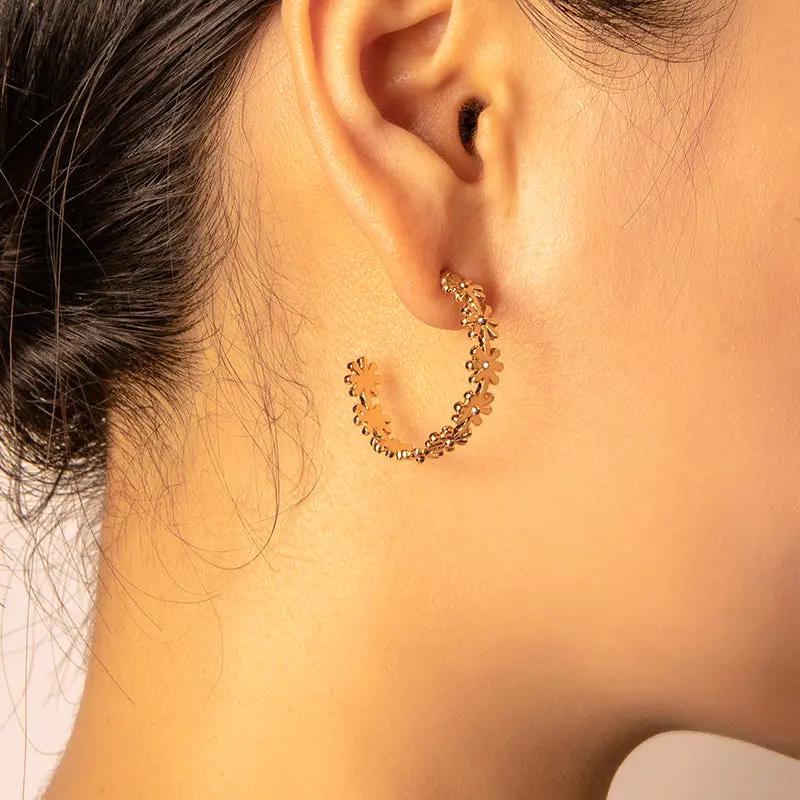 Gold daisy demi-hoop earrings, floral | Hair Your Lux