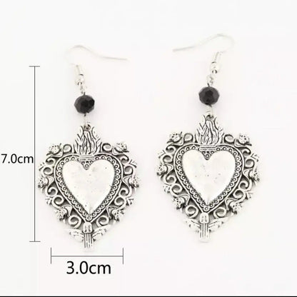 Silver-tone filigree sacred heart medallion earrings | Hair Your Lux